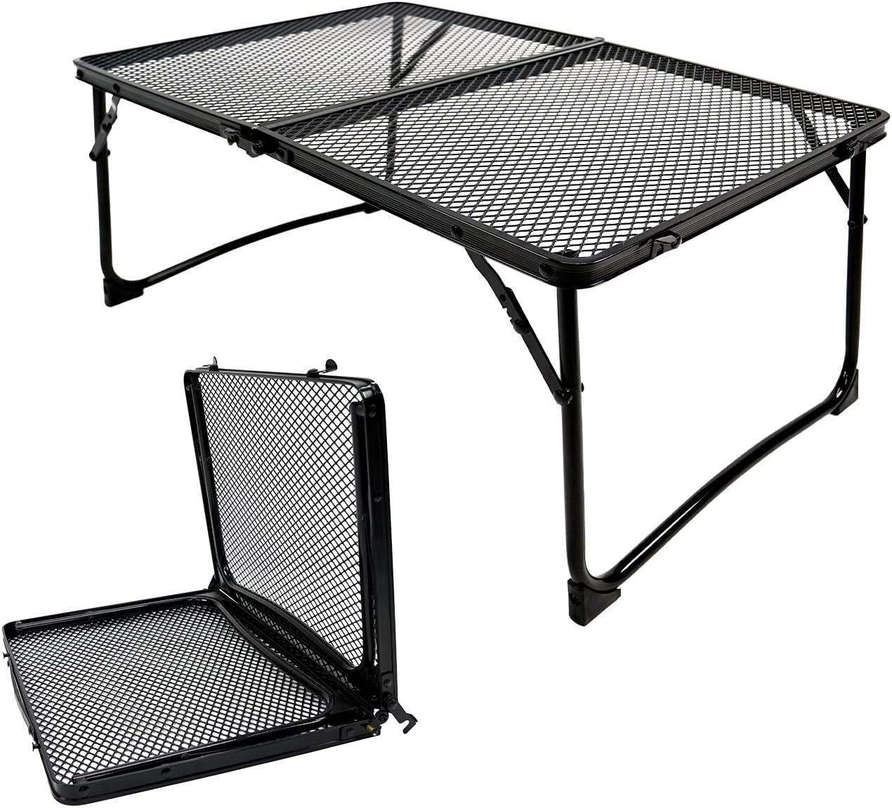 Folding Grill Table, Portable Camping Table with Mesh Desktop Light Weight Outdoor Cooking Table with Carry Handle Grill Tables for Outside Picnic BBQ