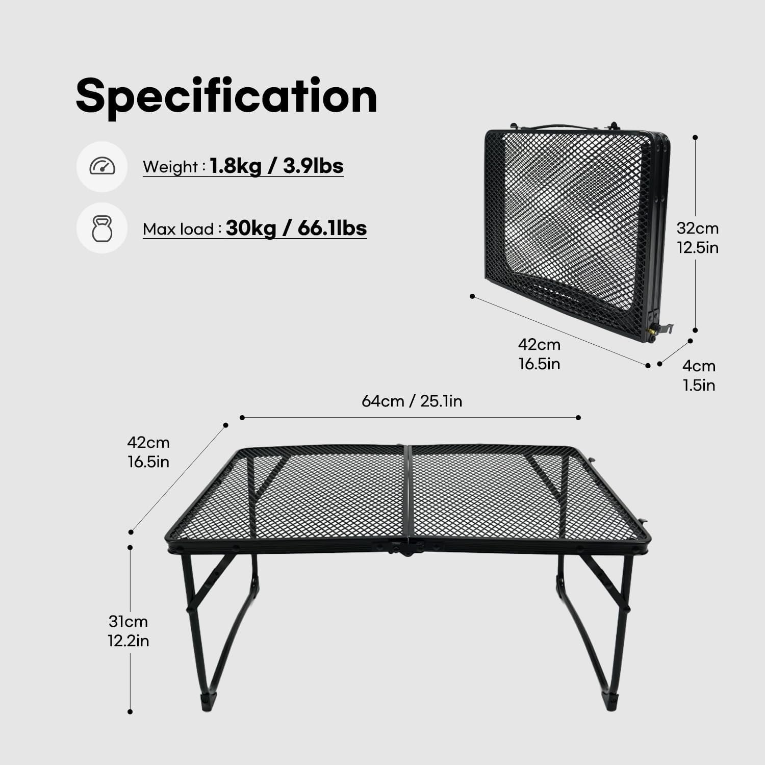Folding Grill Table, Portable Camping Table with Mesh Desktop Light Weight Outdoor Cooking Table with Carry Handle Grill Tables for Outside Picnic BBQ - Image 2