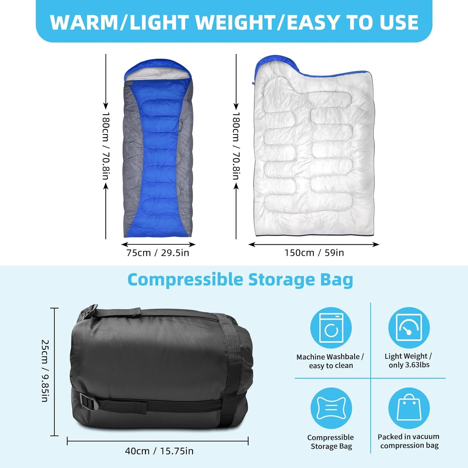 Sleeping Bags for Adults Backpacking Lightweight Waterproof- Cold Weather Sleeping Bag for Wowens Mens for Warm Camping Hiking Outdoor Travel Hunting with Compression Bags - Image 2
