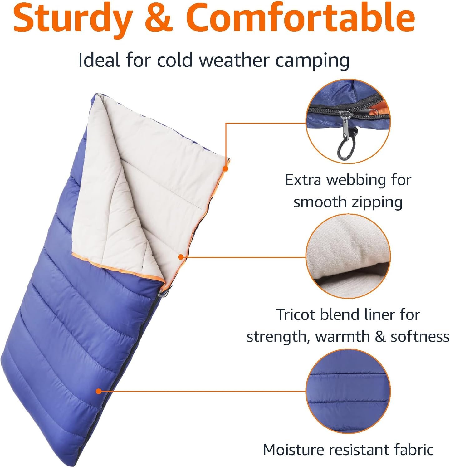 Cold Weather Sleeping Bag, Twin, Blue - Image 2